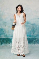 27Dress Casual White Crew Neck Sleeveless A-line Dress